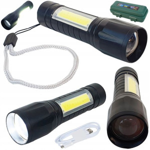 Taktyczna Latarka Wojskowa Usb Cob Led Zoom Akumul