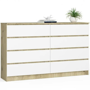 Komoda Do Sypialni Z 8 Szufladami Biel Dąb Mat 160x40x99 Cm