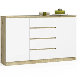 KOMODA DO SYPIALNI 4 szuflady półki biel dąb maristan mat 160x40x99 cm