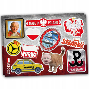 Naklejki Symbole POLSKA FLAGA, PRL, JAN PAWEŁ II na samochód MIX 11 sztuk