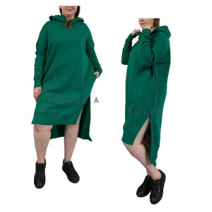 Ciepła Sukienka Dresowa Długa Plus Size STELLA I Zielona UNI