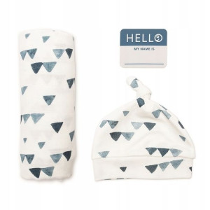 Lulujo Zestaw Bambusowy Kocyk+Czapka Triangles