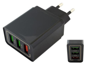 ŁADOWARKA SIECIOWA funkcja SMART Quick Charge 3xUSB czarna PLP37C
