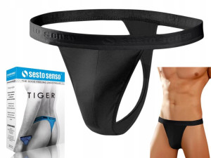 Stringi męskie SESTO SENSO TIGER - CZARNY - L BODY CONCEPT STM01