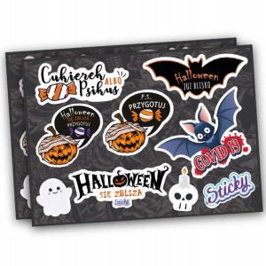 Naklejki HALLOWEEN śmieszne wzory na auto, motor, kask MIX 9 sztuk