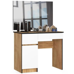 Toaletka KOSMETYCZNA duże lustro LEWA biel dąb CRAFT mat 90x50x142 cm