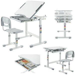 MOZOS DC-SET-GREY szare biurko dzecięce 2-12 szkolne krzesło z regulacją