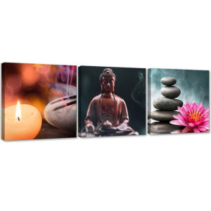 ZESTAW OBRAZÓW Buddha Kwiat 90x30