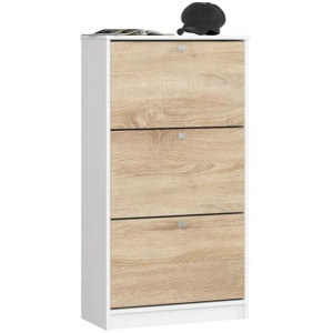 Szafka na OBUWIE 3 UCHYLNE drzwiczki BIEL dąb SONOMA mat 60x29x113 cm