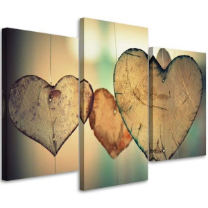 OBRAZ TRYPTYK Serce Love Drewno Retro 150x100