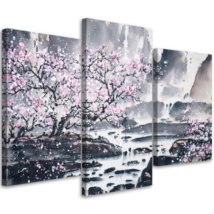 OBRAZ TRYPTYK Japonia Kwiat Wiśni Różowy 60x40