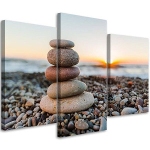 OBRAZ TRYPTYK Kamiene Morze Plaża Zen 120x80
