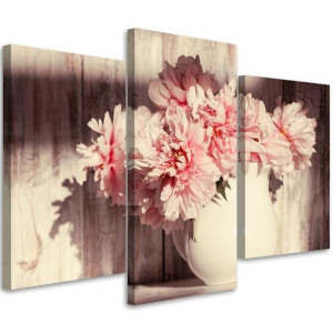 OBRAZ TRYPTYK Kwiaty Bukiet Wazon Vintage 60x40