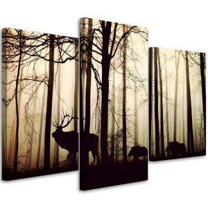 OBRAZ TRYPTYK Las Jeleń Zwierzęta Natura 60x40