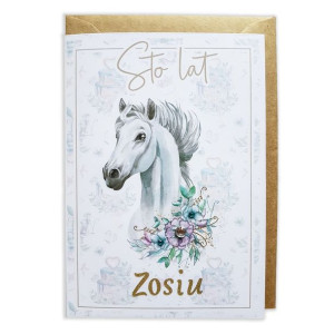 Kartka urodzinowa z koniem siwym - personalizowana