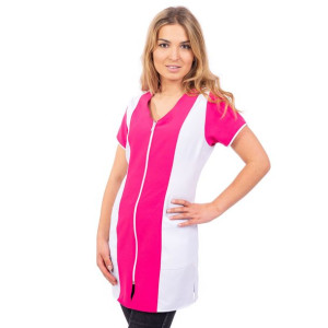 Fartuch Wyszczupla Biały+róż Fryzjerski Kosmetyczny Sklep S M L XL XXL XXXL