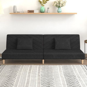 Emaga 2-osobowa sofa, 2 poduszki, czarna, tapicerowana tkaniną