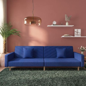 Emaga 2-osobowa sofa, 2 poduszki, niebieska, tapicerowana tkaniną