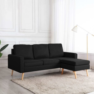 Emaga 3-osobowa sofa z podnóżkiem, czarna, tapicerowana tkaniną