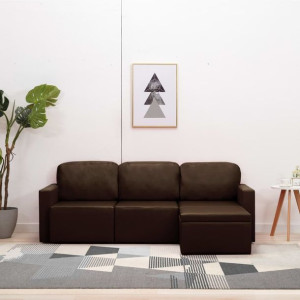Emaga 3-osobowa, rozkładana sofa modułowa, brązowa, sztuczna skóra