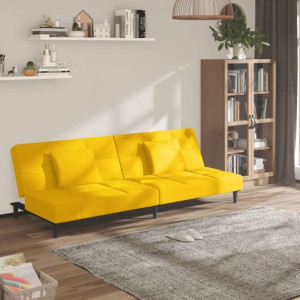 Emaga 2-osobowa kanapa z 2 poduszkami, żółta, aksamitna