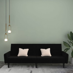 Emaga 2-osobowa sofa rozkładana, czarna, obita mikrofibrą