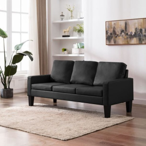 Emaga 3-osobowa sofa, czarna, sztuczna skóra