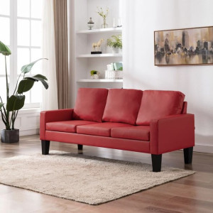 Emaga 3-osobowa sofa, czerwona, sztuczna skóra