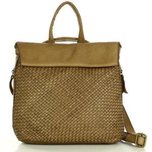 Torebko plecak skórzany pleciony z kieszniami genuine leather - MARCO MAZZI