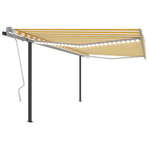 Ręcznie zwijana markiza z LED, 4x3 m, żółto-biała