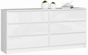 Komoda K 160 Cm 6 Szuflad Akryl Biała Wysoki Połysk
