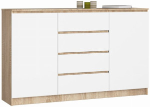 Komoda K 160 Cm 2 Drzwi 4 Szuflady Sonoma / Biała