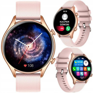 Złoty zegarek damski smartwatch rozmowy kroki smartband | Hypermed.pl