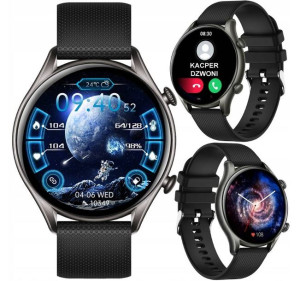 Czarny zegarek męski smartwatch rozmowy kroki smartband | Hypermed.pl