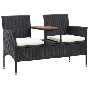 Emaga Dwuosobowa ławka ogrodowa ze stolikiem 143 cm rattan PE, czarna