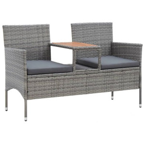 Emaga 2-osobowa ławka ogrodowa ze stolikiem, 143 cm, rattan PE, szara