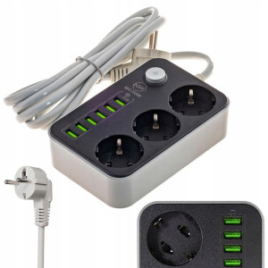 PRZEDŁUŻACZ APPIO listwa 2m 3 gniazda + 6x USB