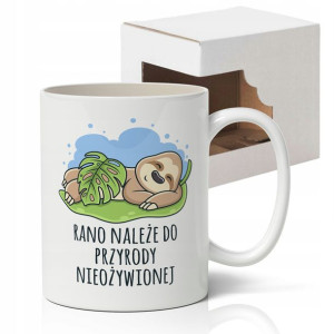 BIAŁY KUBEK ŚMIESZNY 19 do pracy korpo+gratis