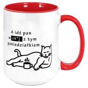 DUŻY Kubek Ucho Wnętrze Czerw 440ml DO PRACY 56
