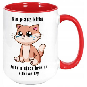 DUŻY Kubek Ucho Wnętrze Czerw 440ml Kot KITKU 01