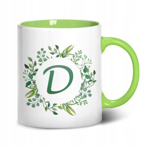 KUBEK Wnętrze Ucho zielone MONOGRAM D na prezent