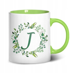 KUBEK Wnętrze Ucho zielone MONOGRAM J na prezent