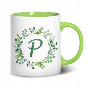 KUBEK Wnętrze Ucho zielone MONOGRAM P na prezent