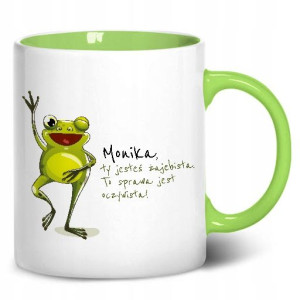 KUBEK Wnętrze Ucho ZIELONE wzór ŻABA 09 +IMIĘ
