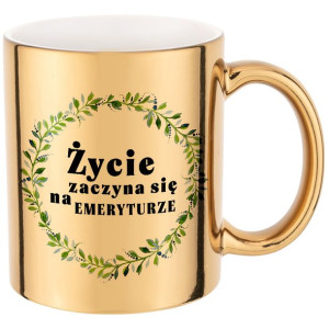 KUBEK ZŁOTY PREZENT dla Emerytki Dużo Wzorów +IMIĘ