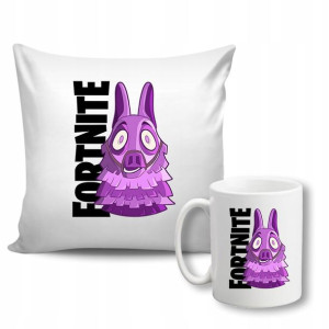 Kubek + Poduszka Biały na PREZENT Wzór FORTNITE 01