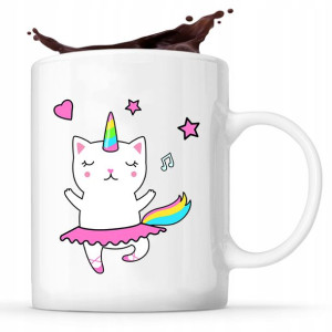 Kubek Biały z nadrukiem Prezent wzór CATICORN 08