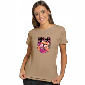 KOSZULKA T-shirt Damski L Piaskowy wzór RAMEN 01