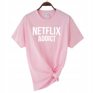 Koszulka T-shirt Damski L Różowy NETFLIX ADDICT 01