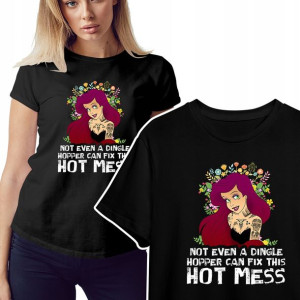 Modna KOSZULKA T-shirt CZARNY Damski z Wzorem - L